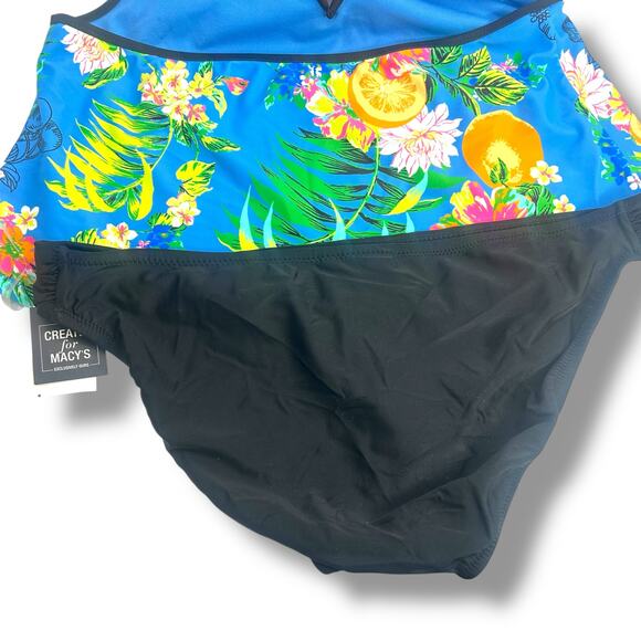 NEW Bar III Blue Floral Tankini Swimsuit Set Size XL Cut Out Monokini Tropical - Picture 5 of 11